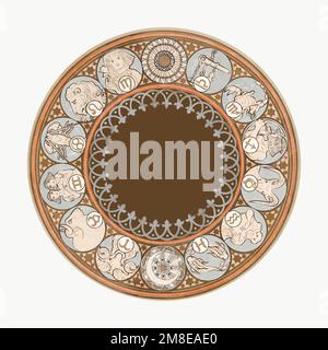 Art nouveau zodiac signs vector, remixed from the artworks of Alphonse Maria Mucha Stock Vector