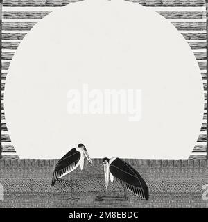 Vintage marabou stork frame animal art print vector, remix from artworks by Samuel Jessurun de Mesquita Stock Vector