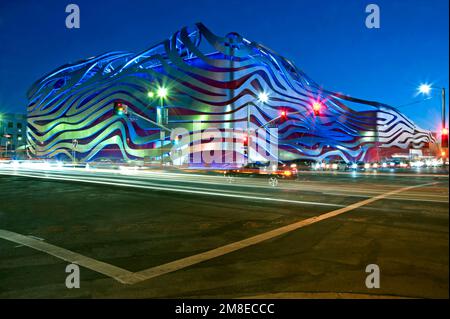 The Petersen Automotive Museum at night in Los Angeles, CA., USA Stock Photo