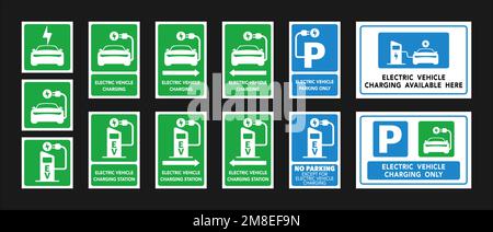 Electric vehicle charging point signs vector set. Stock Vector