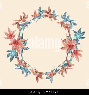 Japanese maple leaf frame vector, remix from artworks by Megata Morikaga Stock Vector