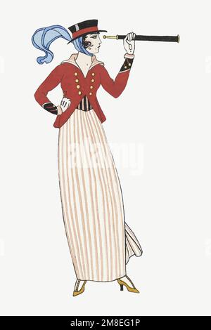 Vintage feminine fashion vector, remix from artworks by George Barbier Stock Vector