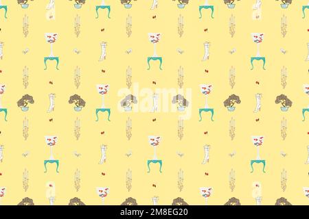 Vintage fashion pattern vector feminine background, remix from artworks by George Barbier Stock Vector