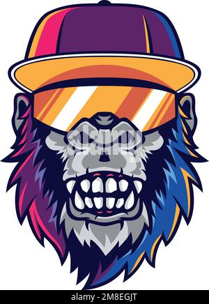 Gorilla Head Wearing Cap and Sunglasses Stock Vector