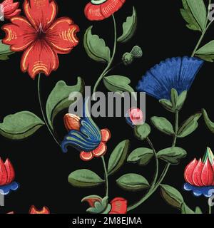 Vintage red and blue floral pattern background vector, featuring public domain artworks Stock Vector