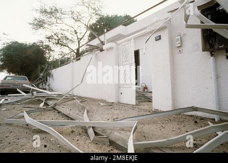 Debris litters a street after an Iraqi Scud missile was intercepted by a Patriot missile during Operation Desert Storm. Subject Operation/Series: DESERT STORM Country: Saudi Arabia (SAU) Stock Photo