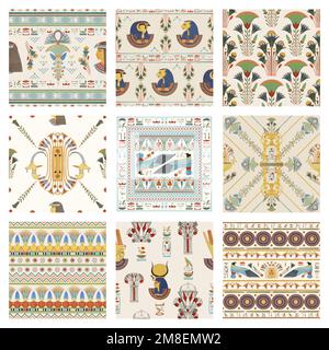 Egyptian ornamental seamless pattern background vector set Stock Vector
