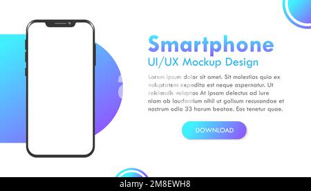 Realistic Notch Smartphone Device Colorful Blue Purple Interface Technology Mockup Stock Vector