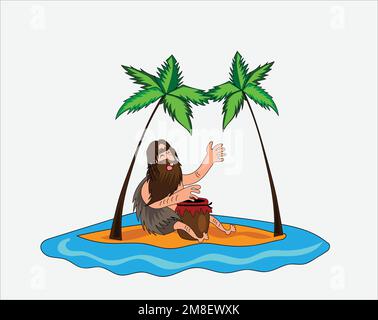 Native man character on iland vector illustration Stock Vector