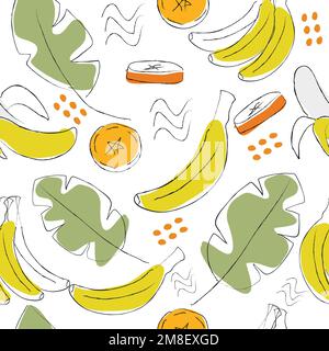 Seamless pattern on handmade abstract fruit drawings. Contemporary artistic design of bananas for backgrounds, cards, wrappers and wallpapers Stock Vector
