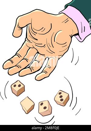 Hand rolls 2023. Business man rolls the dice with 2023. The man realized that 2023 had come. Stock Vector