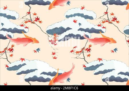 Vintage Japanese seamless pattern vector, remix of artwork by Watanabe Seitei Stock Vector