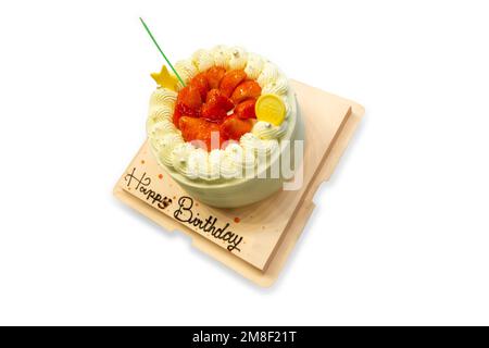 Die cut of vanilla Birthday cream cake on white isolated Stock Photo