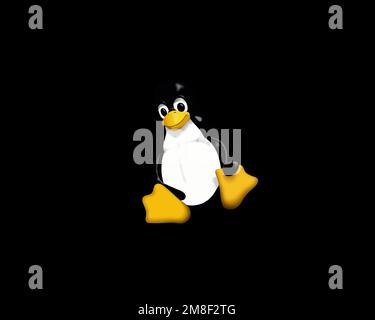 Linux, rotated logo, black background Stock Photo