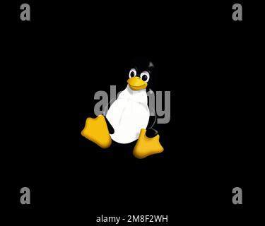 Linux, rotated logo, black background B Stock Photo