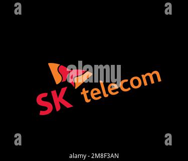 SK Telecom, rotated logo, black background Stock Photo