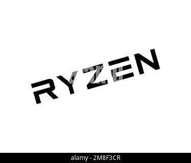 Ryzen, rotated logo, white background Stock Photo
