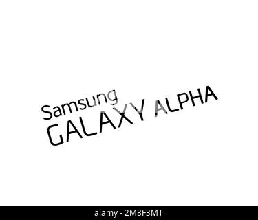 Samsung Galaxy Alpha, rotated logo, white background Stock Photo