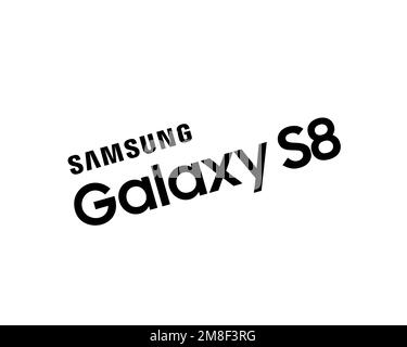 Samsung Galaxy S8, Rotated Logo, White Background Stock Photo
