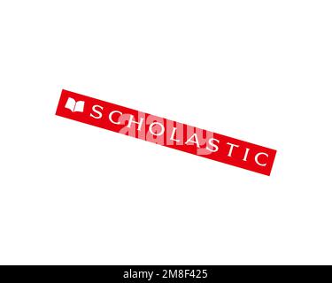 Scholastic Corporation, Rotated Logo, White Background B Stock Photo