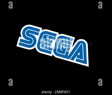 Sega, rotated logo, black background B Stock Photo
