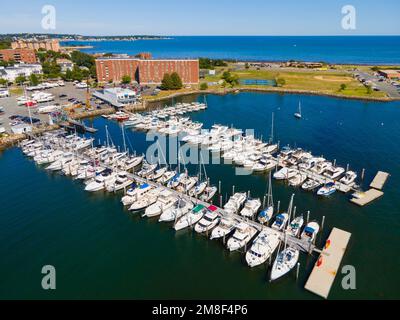 Aerial view of Lynn Heritage State Park and Lynn Yacht Club Marina at the coast of Massachusetts Bay in downtown Lynn, Massachusetts MA, USA. Stock Photo