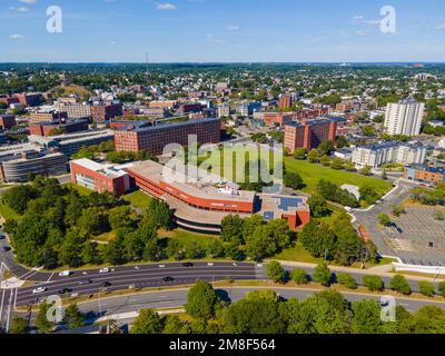 North Shore Community College aerial view in historic downtown Lynn, Massachusetts MA, USA. Stock Photo