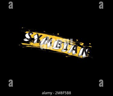 Symbian Foundation, rotated logo, black background B Stock Photo