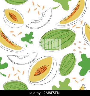 Seamless pattern on handmade abstract fruit drawings. Contemporary artistic design of melons fruit for backgrounds, cards, wrappers and wallpapers Stock Vector