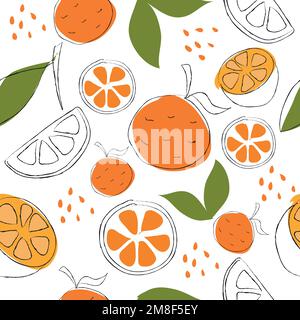 Seamless pattern on handmade abstract fruit drawings. Contemporary artistic design of oranges fruit for backgrounds, cards, wrappers and wallpapers Stock Vector
