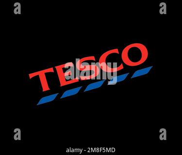 Tesco International operations, rotated logo, black background Stock Photo