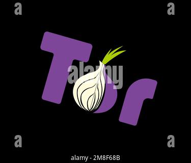 Tor anonymity network, rotated logo, black background B Stock Photo