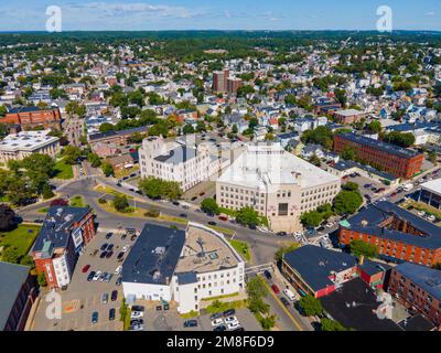 Lynn City Hall aerial view at 3 City Hall Square in historic downtown Lynn, Massachusetts MA, USA. Stock Photo