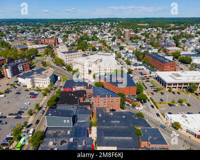 Lynn City Hall aerial view at 3 City Hall Square in historic downtown Lynn, Massachusetts MA, USA. Stock Photo