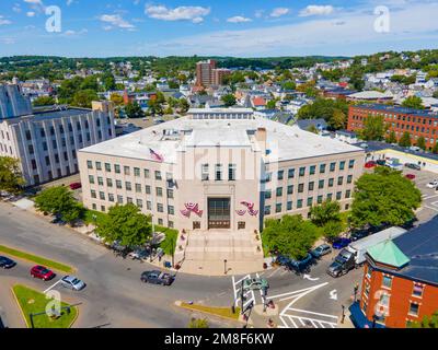 Lynn City Hall aerial view at 3 City Hall Square in historic downtown Lynn, Massachusetts MA, USA. Stock Photo