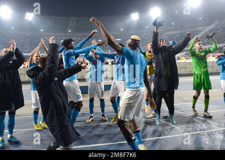 Naples, Italy. 13th Jan, 2023. the napoli players celebrate at the end of the match during the Serie A match between SSC Napoli v Juventus FC at Stadio Diego Armando Maradona Credit: Independent Photo Agency/Alamy Live News Stock Photo
