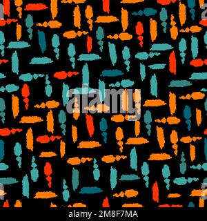 Seamless pattern of colored brush strokes on a black background. Vector illustration Stock Vector