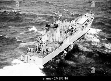 A starboard quarter view of a Soviet Ropucha class tank landing ship underway. Country: Pacific Ocean(POC) Stock Photo