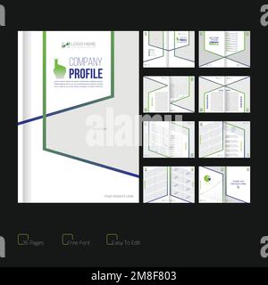 green colored 16 pages vector stylish company profile desig Stock Vector