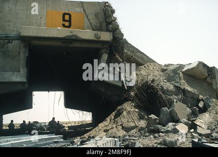 A hardened aircraft shelter at Ali Al Salem Air Base, damaged during Operation Desert Storm bombing attacks.. Subject Operation/Series: DESERT STORM Country: Kuwait(KWT) Stock Photo