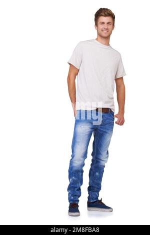 Casually handsome. A full length portrait of a confident young man ...