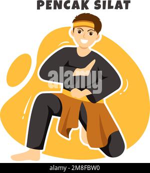 Pencak Silat Sport Illustration with People Pose Martial Artist from Indonesia for Web Banner or Landing Page in Flat Cartoon Hand Drawn Templates Stock Vector