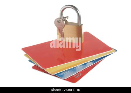 Credit card and a padlock on white Stock Photo