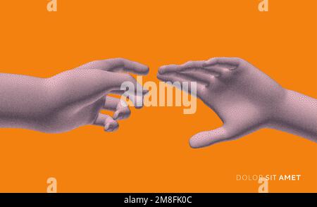 Hands reaching towards each other. Concept of human relation, togetherness or  partnership. 3D vector illustration. Can be used for advertising, marke Stock Vector