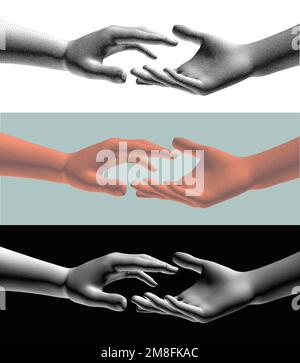 Hands reaching towards each other. Concept of human relation, togetherness or  partnership. 3D vector illustration. Can be used for advertising, marke Stock Vector