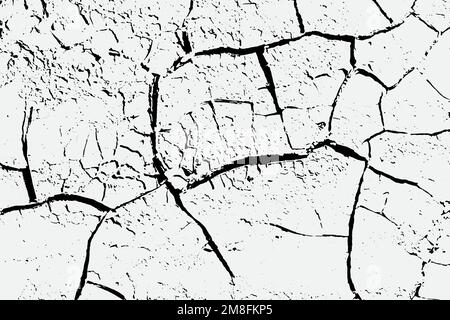 Texture of arid ground cracks and splashes of stains, black and white texture background EPS vector Stock Vector