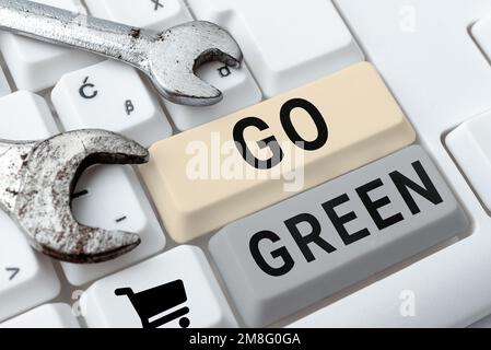 Text caption presenting Go Green. Word Written on making more environmentally friendly decisions as reduce recycle Stock Photo