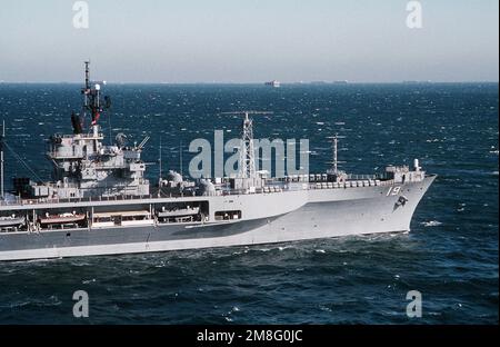 A starboard view of the amphibious command ship USS BLUE RIDGE (LCC-19 ...