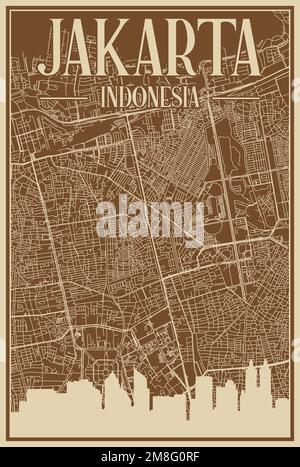 Road network poster of the downtown JAKARTA, INDONESIA Stock Vector