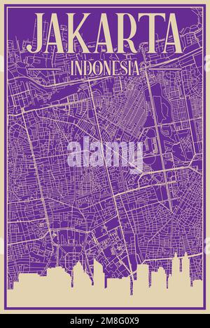 Road network poster of the downtown JAKARTA, INDONESIA Stock Vector